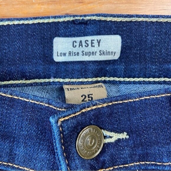 TRUE Religion Casey low rise super skinny flap pockets stretch made in USA 25 - Picture 4 of 13